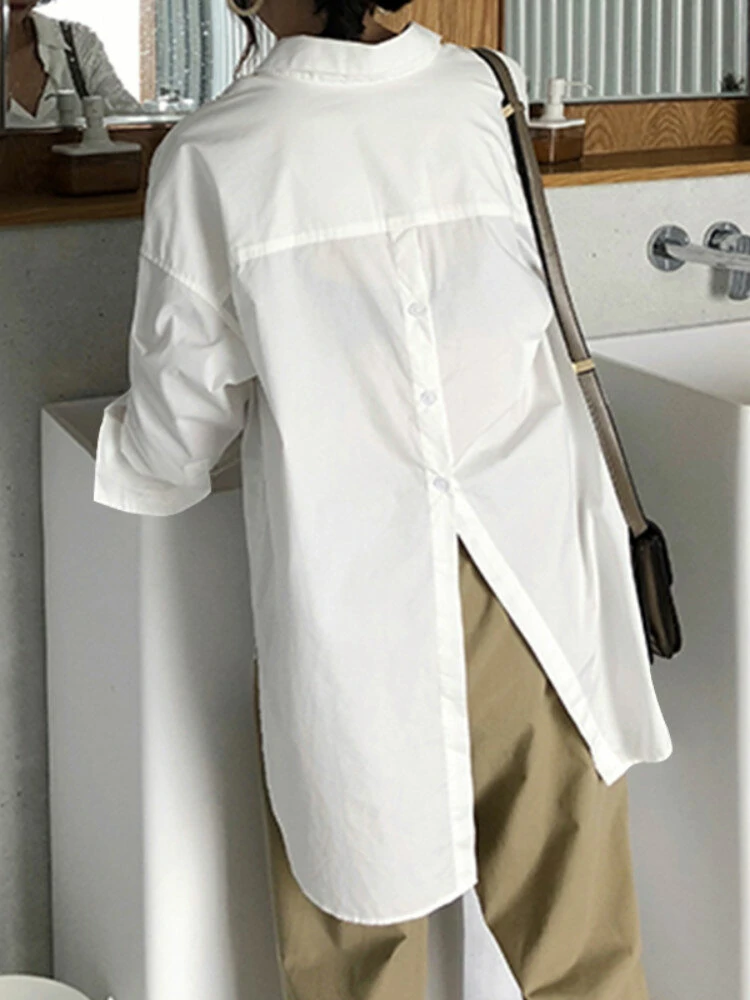 (image for) Plus Size Women Long Sleeve Button Solid Color Casual Shirts
