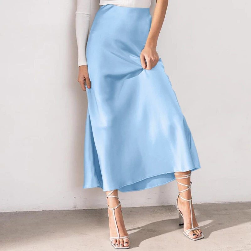 (image for) VONDA Women Bustle Skirt Fashion Elegant Overskirts Comfy Touch Solid-color Bottom Skirt Plus Size for Women