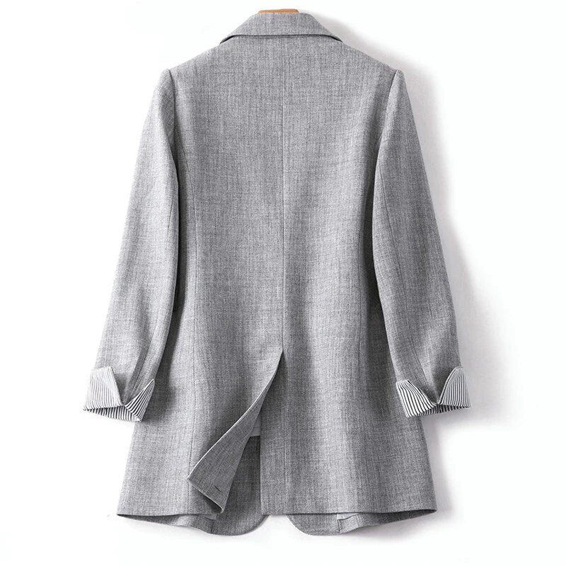 (image for) ZANZEA Plus Size Women's Stripe Panel Long Sleeve Button Front Lapel Blazer with No Pockets